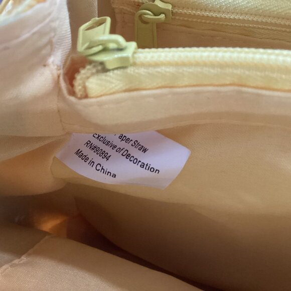 NWT Woven Yellow & Brown Striped Straw Shoulder Bag With Silver Chain Strap & Tu - Picture 6 of 13